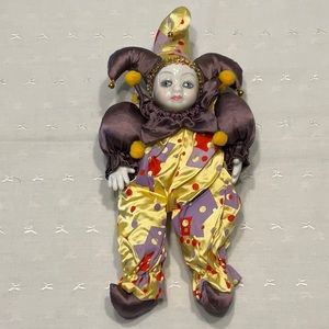 Stuffed Jester/Joker Doll with Porcelain Face and Hands